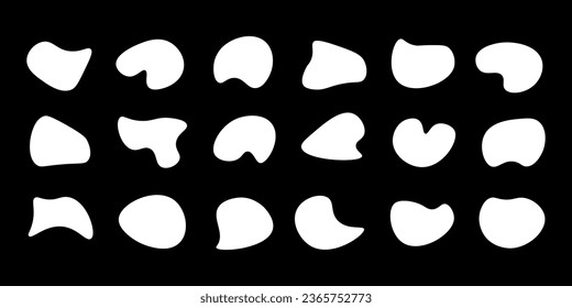 Blob shape organic set. Random black cube drops simple shapes. Pebble, inkblot, drops and stone silhouettes. Collection of paint liquid black blotch spot irregular form