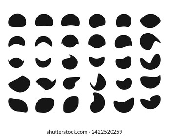 Blob shape organic set. Random black cube drops simple shapes.