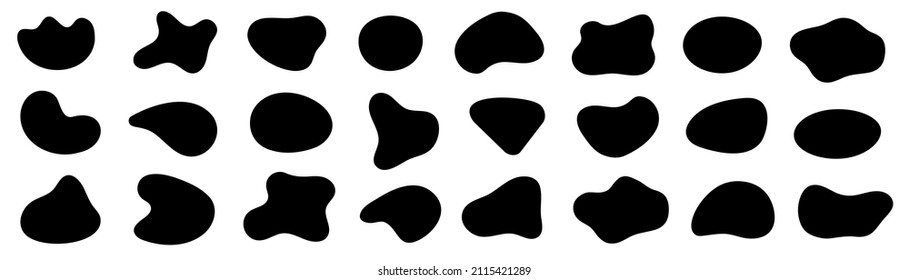 Blob shape organic, vector illustration set. Collection from abstract forms for design and paint. Liquid silhouette drop in modern style. Basic stains isolated elements on a white background