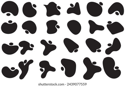 Blob-Form organisch, Vektor-Illustration-Set. Sammlung aus abstrakten Formen für Design und Farbe. Flüssige Silhouette Tropfen im modernen Stil. Grundfärbungen isolierte Elemente auf weißem oder schwarzem Hintergrund. 