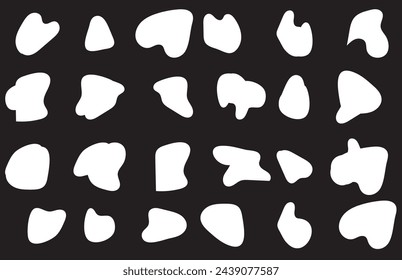 Blob shape organic, vector illustration set. Collection from abstract forms for design and paint. Liquid silhouette drop in modern style. Basic stains isolated elements on white or black background. 