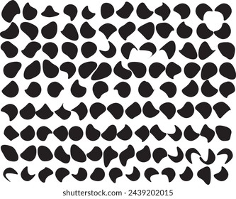  Blob shape organic, vector illustration set. Collection from abstract forms for design and paint. Liquid silhouette drop in modern style. Basic stains isolated elements on white background.