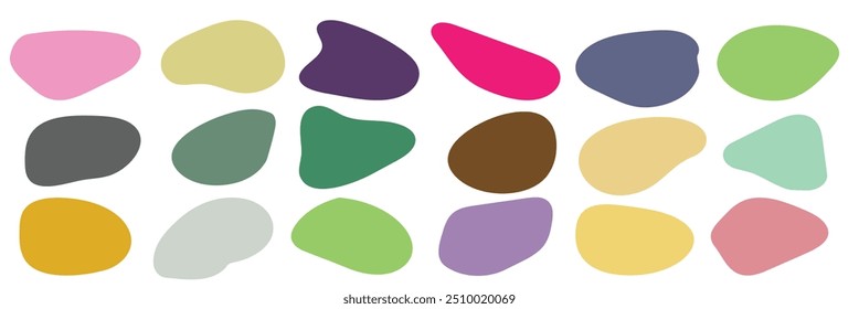 Forma de bolha orgânica, conjunto de ilustrações de vetor. Coleção de formas abstratas para design e pintura. A silhueta líquida cai em estilo moderno. Elementos isolados de manchas básicas sobre fundo branco