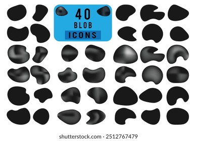 Organische Vektorgrafik in Blobform. Abstrakte Fleckenform. Geometrische Formen von Fluidblöcken. Blobvektorsymbol-Set. 40-Blob-Symbol.