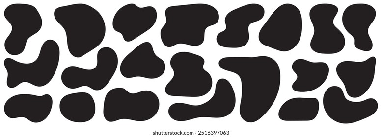 Organische Vektorgrafik in Blobform. Abstrakte Fleckenform. Geometrische Formen von Fluidblöcken. Unregelmäßige Blobform. Random blotch, Tintenkleckse, Stein Silhouette, Tinte Fleck. Organische abstrakte flüssige Formen.