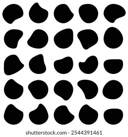 Forme de tache organique, ensemble d'illustrations vectorielles. Collection à partir de formes abstraites pour la conception et la peinture. Goutte de silhouette liquide de style moderne. taches de base, éléments isolés sur fond blanc.