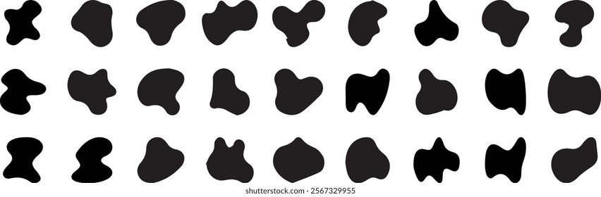 Blob shape organic, vector illustration set. Collection from abstract forms for design and paint. Liquid silhouette drop in modern style. Basic stains isolated elements on white background