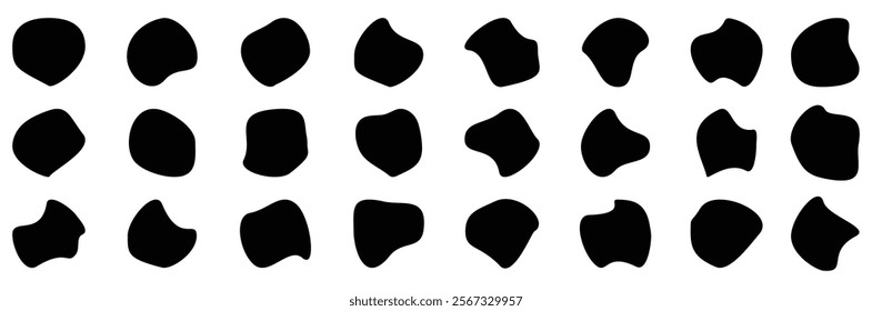 Blob shape organic, vector illustration set. Collection from abstract forms for design and paint. Liquid silhouette drop in modern style. Basic stains isolated elements on white background
