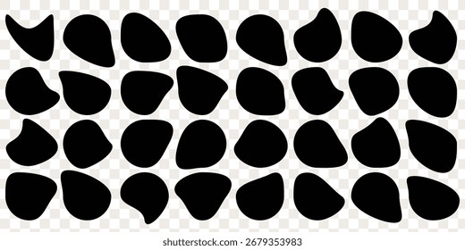 Blob shapes black collection vector design elements isolated. Random blob circles icon set. Organic colorful blob shapes. Round abstract organic shape collection. Pebble, drops and stone silhouettes. 