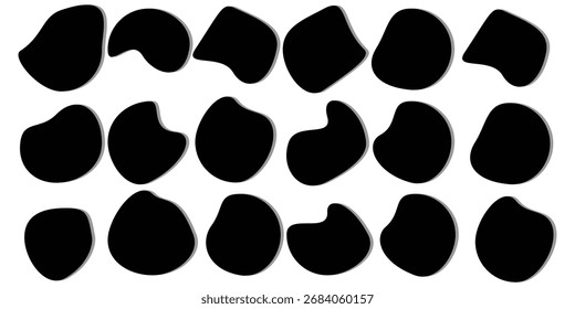 Blob forma elementos isolados de design de vetor de coleção preta. Conjunto de ícones de círculos de blob aleatórios. Isolado sobre um fundo branco