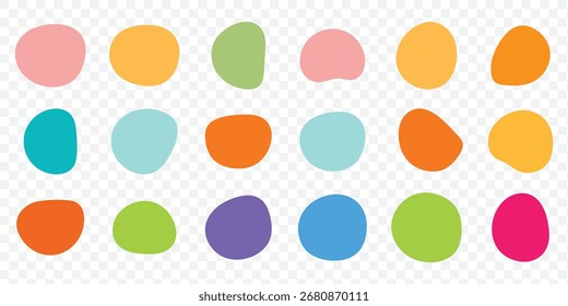 Blob molda elementos de design de vetor de coleção coloridos e pretos isolados. Conjunto de ícones de círculos de blob aleatórios. Isolado em um fundo branco.