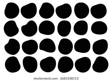  Blob molda elementos de design de vetor de coleção coloridos e pretos isolados. Conjunto de ícones de círculos de blob aleatórios. Isolado sobre um fundo branco