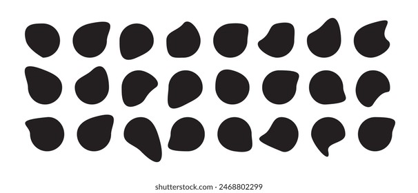 Blob shapes icon set vector. Round abstract organic elements. Liquid silhouette drop icon vector. vector illustration. Simple rounded shapes. Organic black blob simple liquid on white background.