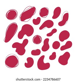 Blob shapes, Organic abstract splodge elements collection in Pantone colour 0f 2023.Viva Magenta Simple Inkblot, minimal forms, elements isolated on white background
