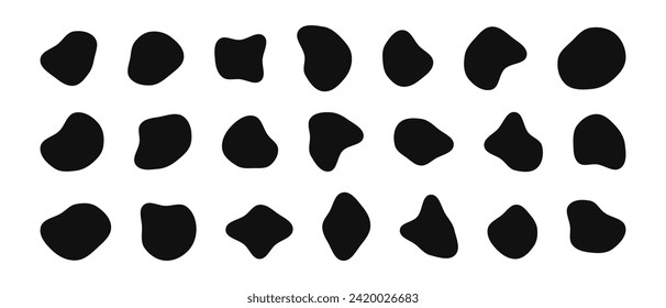 Blob shapes are organic. Freeform irregular figures. Random flowing liquid circles. Silhouette stones. Collection of isolated vector elements on white background.