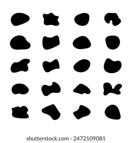 Blob shapes set. Blotch shadows or silhouettes. Inkblot shapes. Random pebbles or water drop shadows. Vector set.