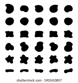 Blob shapes vector set. Organic abstract splodge elemets monochrome collection. Inkblot simple silhouette. Black and white minimal forms isolated on white background