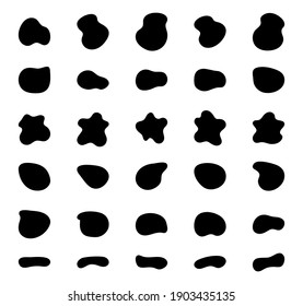 Blob shapes vector set. Organic abstract splodge elemets monochrome collection. Inkblot simple silhouette. Black and white minimal forms isolated on white background