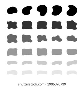 Blob shapes vector set. Organic abstract splodge elemets collection. Inkblot simple silhouette. Black and white monochrome minimal forms isolated on white background