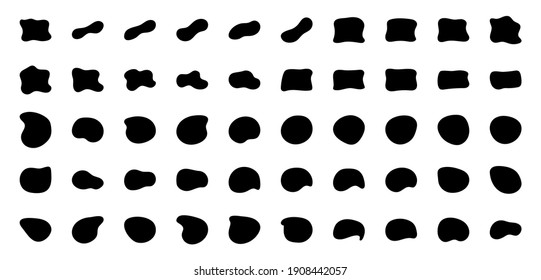 Blob shapes vector set. Organic abstract splodge elemets monochrome collection. Inkblot simple silhouette. Black and white minimal forms isolated on white background