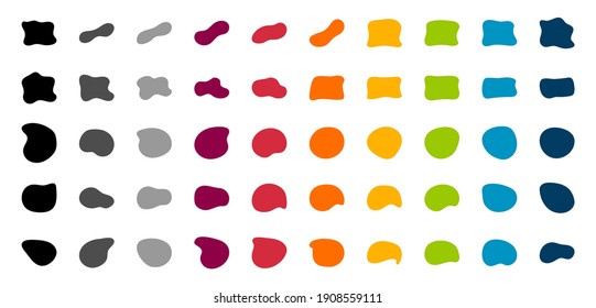 Blob shapes vector set. Organic abstract splodge elemets collection. Inkblot simple silhouette. Color, Black and white minimal forms isolated on white background