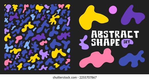 Blob shapes vector set. Organic abstract splodge elemets monochrome collection. Inkblot simple silhouette. Black and white minimal forms isolated on white background.