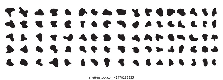 Blob shapes vector set. Organic abstract splodge elemets monochrome collection. Inkblot simple silhouette. Black and white minimal forms isolated on white background