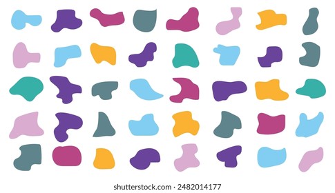 Blob shapes vector set. Organic abstract splodge elemets collection. Inkblot simple silhouette. Color, Black and white minimal forms isolated on white background