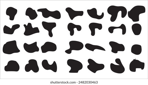 Blob shapes vector set. Organic abstract splodge elemets monochrome collection. Inkblot simple silhouette. Black and white minimal forms isolated on white background