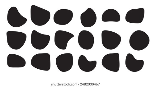 Blob shapes vector set. Organic abstract splodge elemets monochrome collection. Inkblot simple silhouette. Black and white minimal forms isolated on white background