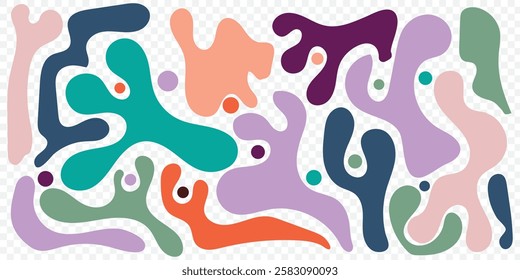 Blob shapes vector set. Organic abstract splodge elemets collection. Inkblot simple silhouette. Color, Black and white minimal forms isolated on Transparent background. Eps 10.