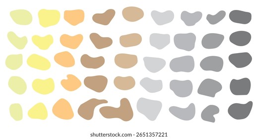 Conjunto de vetores de formas de blob. Coleção de elementos splodge abstratos orgânicos. Silhueta simples de mancha de tinta. Formas mínimas a cores, preto e branco isoladas sobre fundo branco