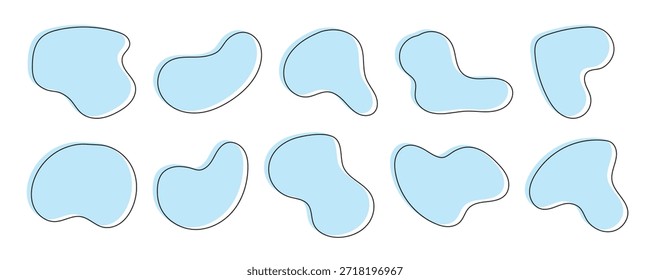 Conjunto de Vector de Formas de blobs. Colección de elementos splodge abstractos orgánicos. Silueta simple de Inkblot. Color, formas mínimas en blanco y negro aisladas sobre fondo blanco