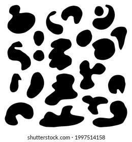 Blob Shapes Vector Set. Random Blotch, Inkblot, Stone Silhouette, Ink Stain. Organic Abstract Simple Fluid Splodge Elemets.  Isolated On White Background. Vector Illustration