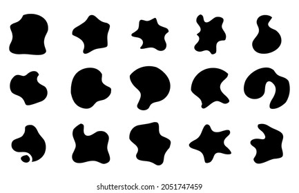 Blob formt Vektorset. Random-Fleck, Tintenfleck, Steinsilhouette, Tintenfleck. Organische abstrakte, einfache Flüssigkeitsplünderungen.  einzeln auf weißem Hintergrund. Vektorgrafik