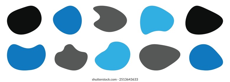 Blob vector. Black silhouette abstract irregular odd and random blobs curvy stone shapes design elements icons set. Eps 10.