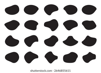 Conjunto de Vector de blobs. Abstractas acuoso forma de mancha negra conjunto de símbolos aislados sobre fondo blanco. Diseño gráfico de Vector geométrico moderno. Icono plano de silueta simple. Ilustración vectorial.