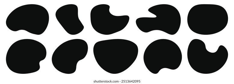 Blob vector. Blob shape organic set. Blob icon. Black blotch irregular form vector illustration. Set of abstract black organic shaped blobs elements. EPS 10.