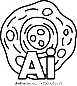 A blob with white letters that say AI In black and white line style