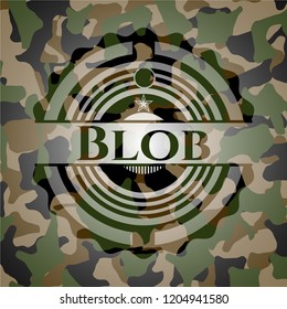 Blob written on a camouflage texture