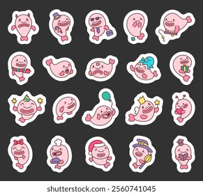 Blobfish character set with cute kawaii cartoon emotions and unique elements for marine life illustrations featuring funny and cheerful details perfect for creative and professional projects