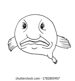 Blobfish, funny deep-sea fish. Vector illustration in Doodle style.