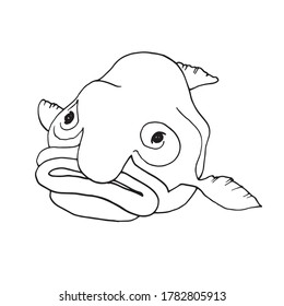 Blobfish, funny deep-sea fish. Vector illustration in Doodle style.