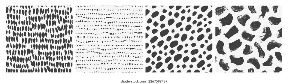 Colecciones de patrones sin problemas de Blobs. Juego de impresión abstracto minimalista en blanco y negro. Papeles dibujados a mano y vectores. Diseño moderno de diseño ecológico. 