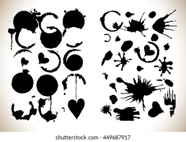 Blobs set isolated on white background. Vector  collection of artistic  paint  wet  ink drop spots. Black and white illustration.