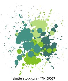 Blobs and splashes of paint. Color green splashes background Vector illustration salad  blobs Graas blot, Green smear, Green dab, Green blotch herbal blur Holidays Holi or Mardi Gras Festive backdrop 