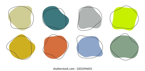 Blobs vector backgrounds. Organic amoeba blobs colorful shapes with line.