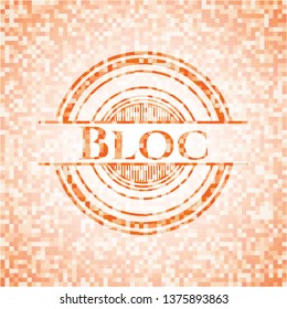 Bloc orange tile background illustration. Square geometric mosaic seamless pattern with emblem inside.