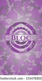 Bloc pink written on a camouflage texture. Vector Illustration. Detailed.