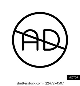 Block ads, Ad blocker vector icon in line style design for website, app, UI, isolated on white background. Editable stroke. EPS 10 vector illustration.